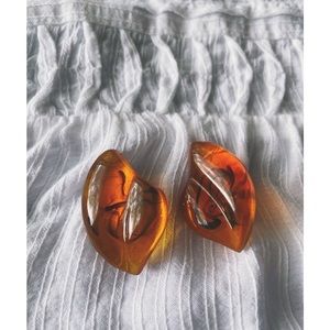 Smoky Orange & Black Abstract Vintage Clip-On Earrings